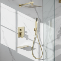 Ensemble de douche mural thermostatique de luxe en laiton, moderne, à poignée unique, avec mitigeur encastré, jet de pluie et jet doux en forme de fleur, valve en céramique
