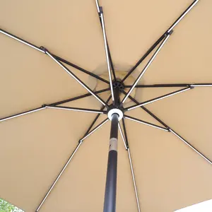مظلة فولاذية للفناء بـ 8 أضلع بزر قابلة للتعديل للخارج مظلة للحدائق مظلة بحرية ساطعة مع ضوء ليد