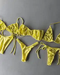 Kustom gadis pakaian renang OEM Thong dua potong pakaian renang baju renang segitiga Bikini untuk anak perempuan