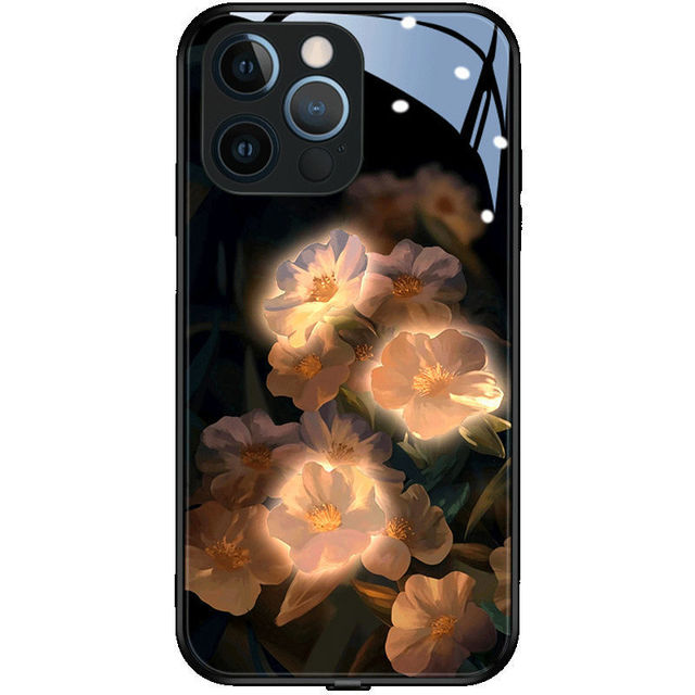 2026 Luxury Led Light Luminous Tempered Glass Voice-activated Flower Mobile Phone Case for 11 12 13 14 15 Pro