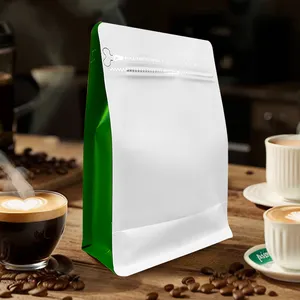 Saco de embalagem de café para alimentos com zíper de fundo plano e válvula de vedação lateral de alumínio com oito vendas quentes
