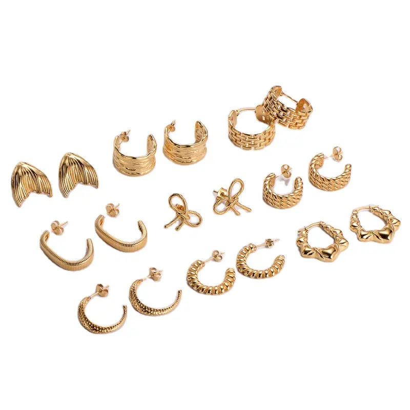 New Design Irregular Geometric Shape Bowknot Earrings 18K Gold Plated Cast Ear Studs Wholesale Fine Jewelry
