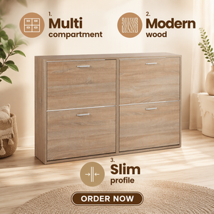 Modernes Elegantes Holz-Schuhregal-Schrank mit 4 Schubladen Paneel-Design für Wohnzimmer-Möbel in Apartments, Zuhause und Hotels ASTO SC-006 - Product Image 6