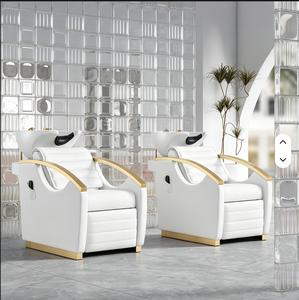 Nuevo Sillón de Lavado Profesional para Salón de Belleza, Silla de Champú Eléctrica Especial para Salón, Juego de Muebles de Salón en Cuero Marrón y Dorado - Product Image 4