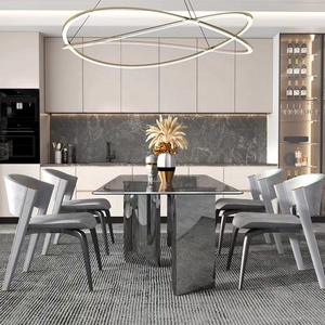 High Quality Modern Design 6 Chairs <strong>Dining</strong> <strong>Table</strong> Stainless Steel and Glass Set <strong>Dining</strong> Room Glass Top <strong>Dining</strong> <strong>Table</strong> Garden <strong>Table</strong> - Product Image 4