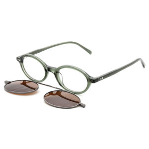 مشبك مغناطيسي بيضاوي صغير على نظارات القراءة إطار أسيتات مدمج مع واقي شمس معدني مغناطيس قوي للغاية 2 + 1 قفل مفصلي - Product Image 3