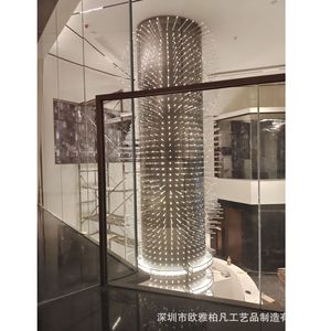 Columna de luz circular de acero inoxidable y acrílico, escultura artística de suelo para decoración de vestíbulo de hotel - Product Image 2