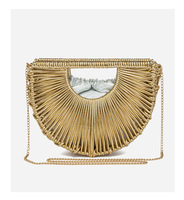 Sac à main en forme d'éventail tissé à la main pour femme, dernière mode, avec chaîne, sac de soirée ajouré pour mariage et fête