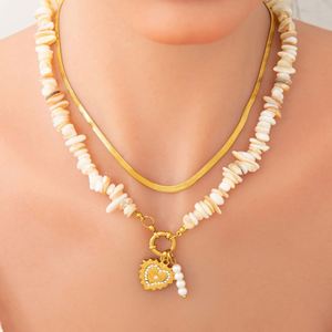 Collar de Acero Inoxidable con Piedra Natural, Colgante de Perla en Forma de Corazón con Corte Princesa, Chapado en Oro de 18K, Estilo Moderno para Mujer, Ideal para Fiestas - Product Image 1