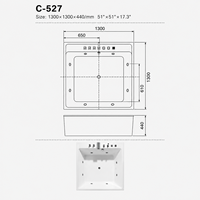 Baignoire carrée en acrylique à hydromassage encastrable avec jets d'angle, robinet cascade et boutons de commande, 51 pouces