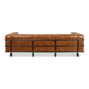 Sofá de cuero pu Vintage de estilo industrial para sala de estar con ruedas de hierro fundido, sofá funcional envejecido de hierro, muebles de sala de estar - Product Image 3