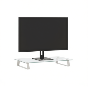 Soporte de monitor de vidrio templado blanco, juego de escritorio de 23.6x13.8x3.1 pulgadas con marco de metal para uso en oficina - Product Image 1