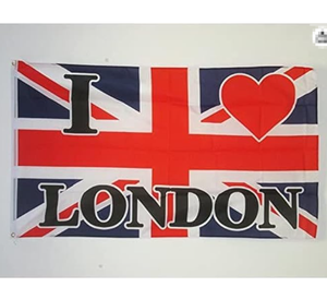 Bandiera Sportiva Inglese per Calcio, I Love London, Bandiere per Tifosi 5x3FT, per Eventi all'Aperto, Giardino, Decorazione Campi Sportivi - Product Image 1