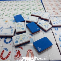 Jeu de Mahjong Américain Thème Cowboy Western Adorable, Tuiles en Acrylique Triple Couche Rouge Bleu Blanc avec Motifs Cactus et Fer à Cheval