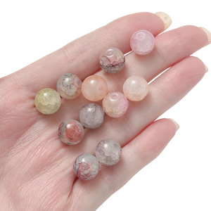 Cuentas de cristal con efecto jade de flor desplegable, redondas de 10mm para fabricación de joyas, 50 unidades, cuentas de vidrio iridiscentes color oro hielo, Verano 2024 - Product Image 3