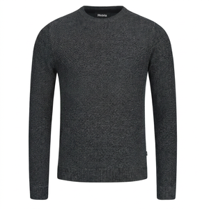 Pull tricoté à col rond pour homme, gris foncé uni, coupe classique, décontracté, 100 % coton, anti-boulochage, pull d'automne 300g, effet délavé - Product Image 1