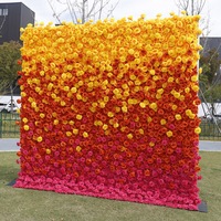 Décoration de fond floral de mariage personnalisable RHD, mur de fleurs rouges, jaunes et roses, mur de fleurs en soie enroulable, fond de scène 8 pieds x 8 pieds