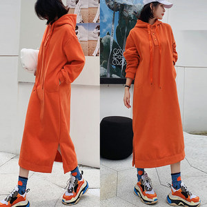 Custom Factory <strong>Women</strong> Autumn Winter Pocket Hip-hop Thick Fleece Hooded Long <strong>Hoodie</strong> <strong>Dress</strong> - Product Image 4