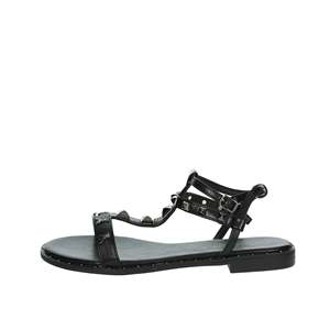 Sandalo da ragazza Patrizia Pepe nero piatto con cinturino a T e borchie - Product Image 1