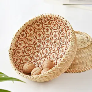 Круглые плоские корзины для белья, домашний очень большой лоток для хранения, плетеная бамбуковая корзина в китайском стиле