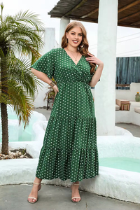 Vestido Largo Elegante de Verano para Mujer, Talla Grande, Manga Corta, Estampado Digital, Corte en A, Informal y Elegante, Holgado - Product Image 3
