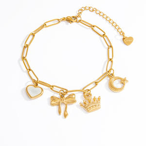 European American Style Titanium Steel <b>Bracelet</b> 18K Gold Plated Heart Crown Bow Moon Charm Jewelry For Women Gift - Product Image 5