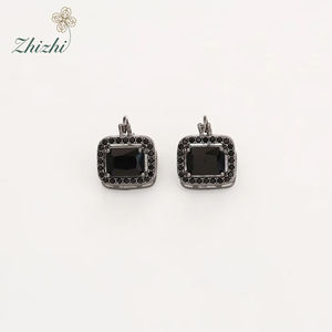 Black Copper Cyberpunk Square Zircon Hoop <strong>Earrings</strong>-Trendy Light Luxury Korean Style With Edgy Elegance - Product Image 1