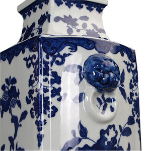 Di alta qualità cinese antico blu e bianco porcellana quadrato vaso di pesca doppio orecchio testa di leone per la decorazione della casa - Product Image 3