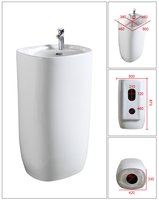 Lavabo sur pied en céramique blanc brillant monobloc, directement de l'usine, pour hôtel, appartement, salle de bain