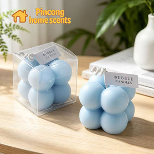Bougie décorative esthétique en forme de cube à bulles pour la décoration de salon, d'étagère ou de table - Product Image 1