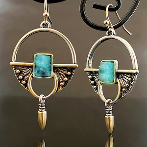 Orecchini pendenti vintage a forma di proiettile con pietra blu, gioielli creativi alla moda da donna - Product Image 2