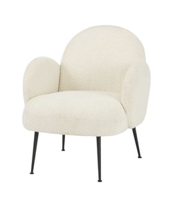 <span class=keywords><strong>Fauteuil</strong></span> d'appoint <span class=keywords><strong>rond</strong></span> en polaire Teddy Off-White, pieds en métal <span class=keywords><strong>noir</strong></span> fin pour chambre d'hôtel boutique, salon d'hébergement familial, coin club - Product Image 1