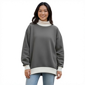 Women <b>Drop</b> Shoulder Long Sweatshirt Eco-Friendly Breathable Polyester/Cotton Blend Mockneck Winter Casual Oversized Mock Neck - Product Image 1