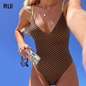 RUIQUWIN OEM Women's Custom One-Piece High Waist Swimwear 100% Polyester Breathable Eco-Friendly Quick Dry Jewelry Monokini - Product Image 1