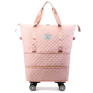 LIOU Pink Roller Bolsa plegable con ruedas Bolsillo Impermeable Hombro Bolsa de viaje plegable para damas