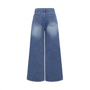 Jean en denim décontracté pour femme, coupe large, taille haute, style streetwear, effet deux-pièces, délavé, élégant et chic, idéal pour le quotidien - Product Image 3