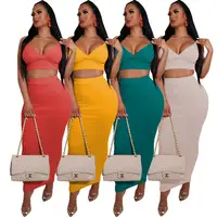 20515-MX100 Sehe Fashion Zweiteiliges Set Geripptes einfarbiges Freizeit kleid für Damen