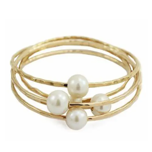 Full Customized Jewelry Jewellery Gold Color Hawaiian Bohemia hammered pearl bangle bracelet for women