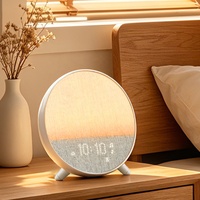 Jam Alarm Digital Bulat Suara Menenangkan Pendamping Tidur Lampu Malam Ambient Simulasi Matahari Terbit Terbenam Pengisian Daya USB Meja Kamar Tidur