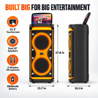 Speaker Karaoke Portabel 60W Dual Woofer 10 Inch Layar Sentuh 13.3 Inch Android WiFi Wireless Cast Sistem Suara Pesta RGB LED