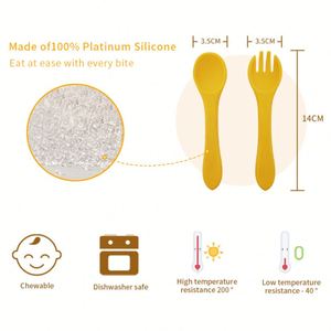 Juego de Cuchara y Tenedor de Silicona Flexible de Grado Alimenticio para Bebés, Libre de BPA, Cubiertos para Niños Pequeños, Utensilios para la Hora de Comer, Vajilla Infantil - Product Image 3