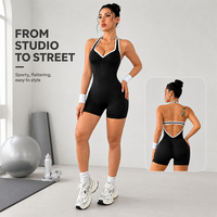 Mono deportivo halter sin espalda para mujer, con cuello corazón, de una pieza, con shorts de yoga, efecto moldeador y levantamiento de glúteos, ropa deportiva.