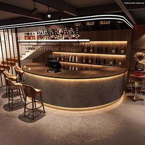 เคาน์เตอร์บาร์ไม้เนื้อแข็งทันสมัยทรงกลมสำหรับใช้ในบ้าน บาร์ โรงแรม ห้างสรรพสินค้า และธุรกิจจัดเลี้ยง - ยี่ห้อ Yimutang - Product Image 3