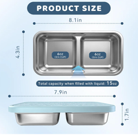 Boîte à collation en acier inoxydable à 2 compartiments, boîte à collation en métal avec couvercle en silicone, récipient de stockage alimentaire réutilisable pour boîte bento