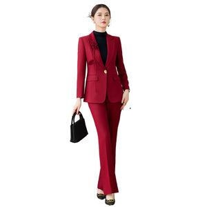 Women's Professional Suit Set Purple Polyester Anti-Wrinkle Office Lady Autumn Full Sleeve Formal Work Wear - Product Image 5