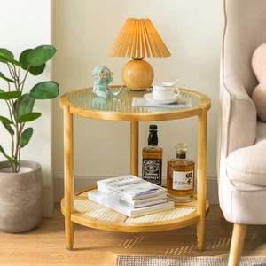 <b>Round</b> <b>Coffee</b> <b>Table</b> Glass Top Solid <b>Wood</b> Frame With Storage Shelf Living Room Home Tea <b>Table</b> Modern Minimalist Design - Product Image 3
