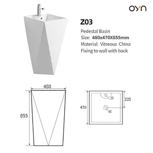 Square Type Quartz Column Dining Room Stone Freestanding Sink Full Pedestal Wash Basin