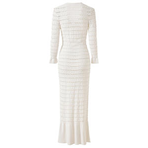 صنعة راقية فاخرة حفر ساخن للنساء متماسكة ثلاثة أرباع كم واحد الصدر الخامس العنق أبلى السيدات فستان طويل الصلبة - Product Image 2