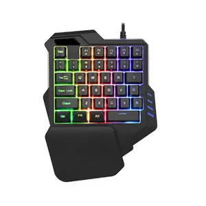 Mini-clavier de jeu ergonomique filaire, 35 touches, avec lumière RGB, LED, utilisable avec une main