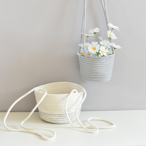 Panier suspendu rond en coton tissé, pliable, pour plantes d'intérieur et d'extérieur - Product Image 2